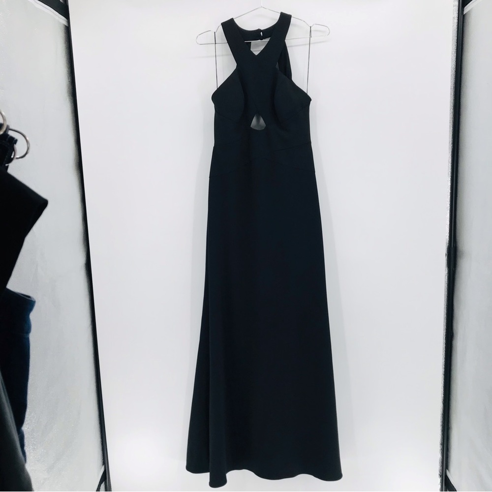Aidan Mattox Scuba Crepe Cutout Open Back Gown in Black Size 6 - Picture 3 of 14